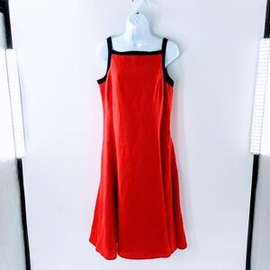 Lauren Ralph Lauren Linen Swing Dress Red Sleeveless A Line Square Neck Sz 8